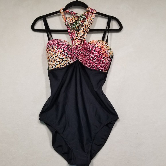 Other - Christina Sz 12 Halter One Piece Swimsuit Multicolor & Black Removeable Straps